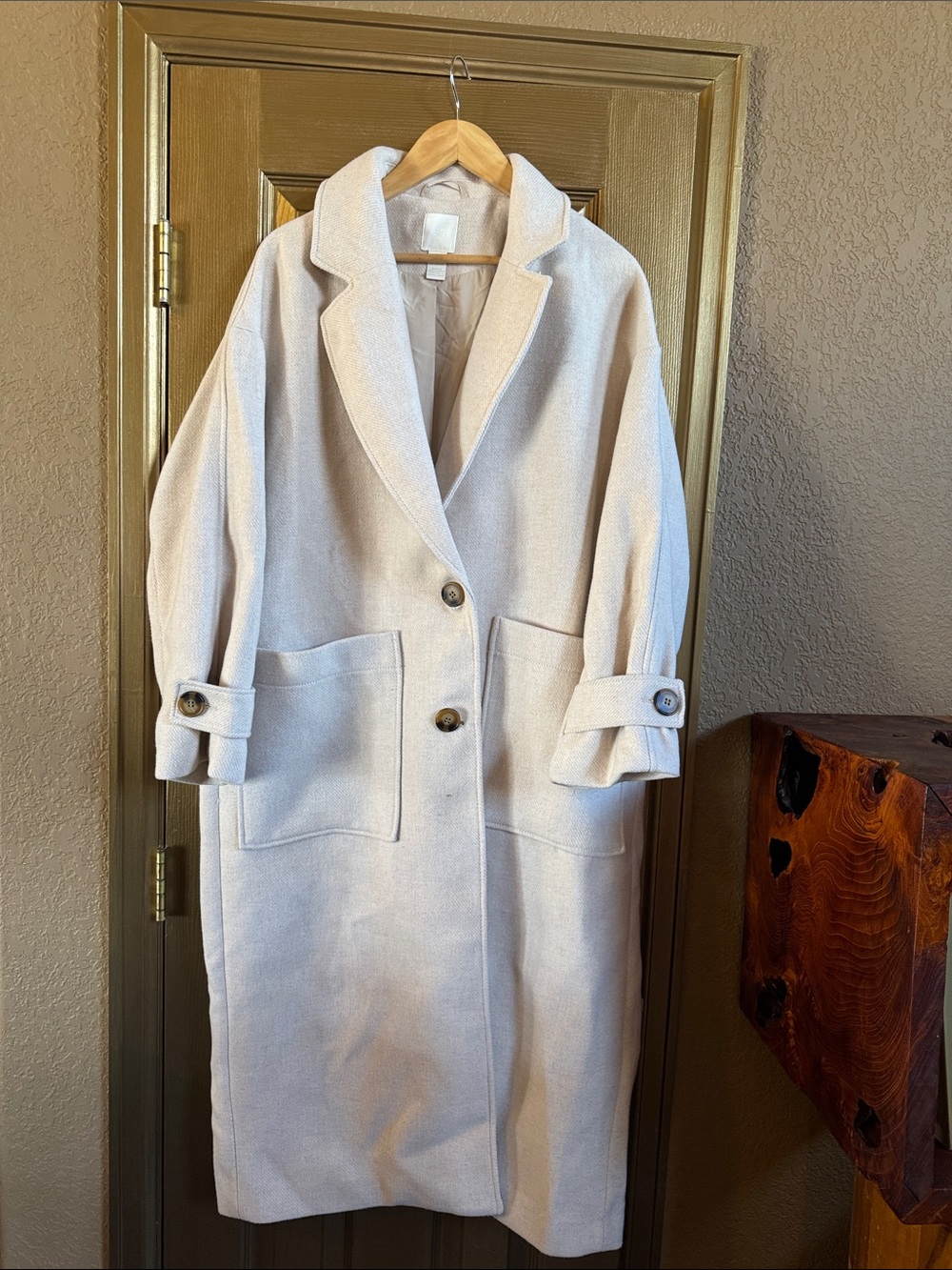 H&M Oversized Cream Women's Coat Size S Wool Blend